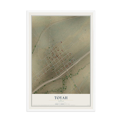 Map of Toyah, Texas, 12 x 18 inch print in a white wood frame
