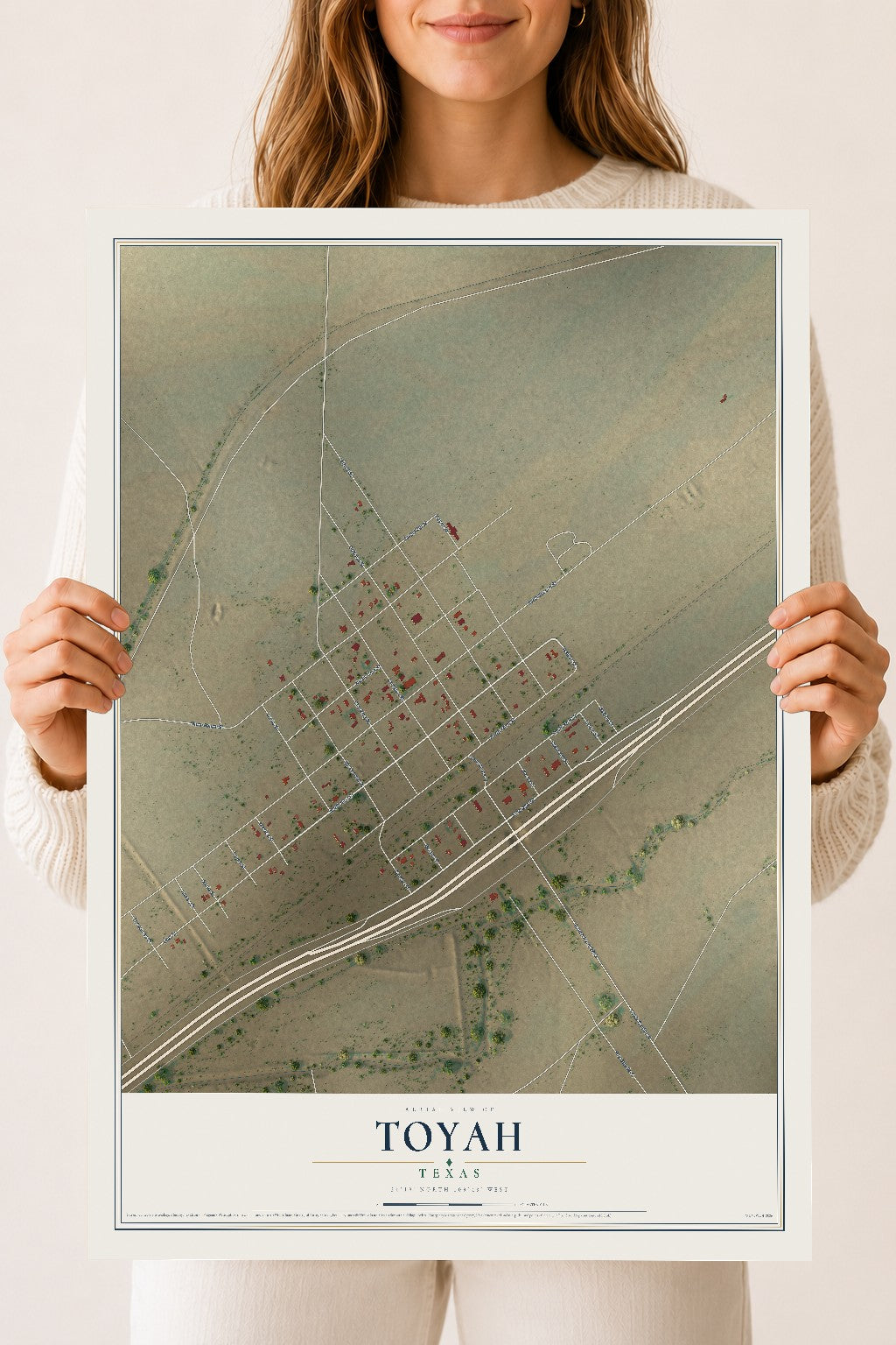 Map of Toyah, Texas, 18 x 24 inch unframed archival matte print