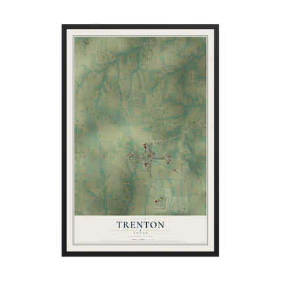 Map of Trenton, Texas, 12 x 18 inch print in a black wood frame