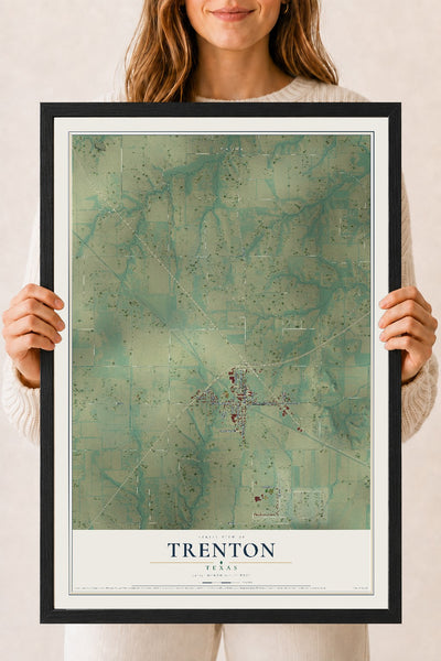 Map of Trenton, Texas, 18 x 24 inch print in a black wood frame