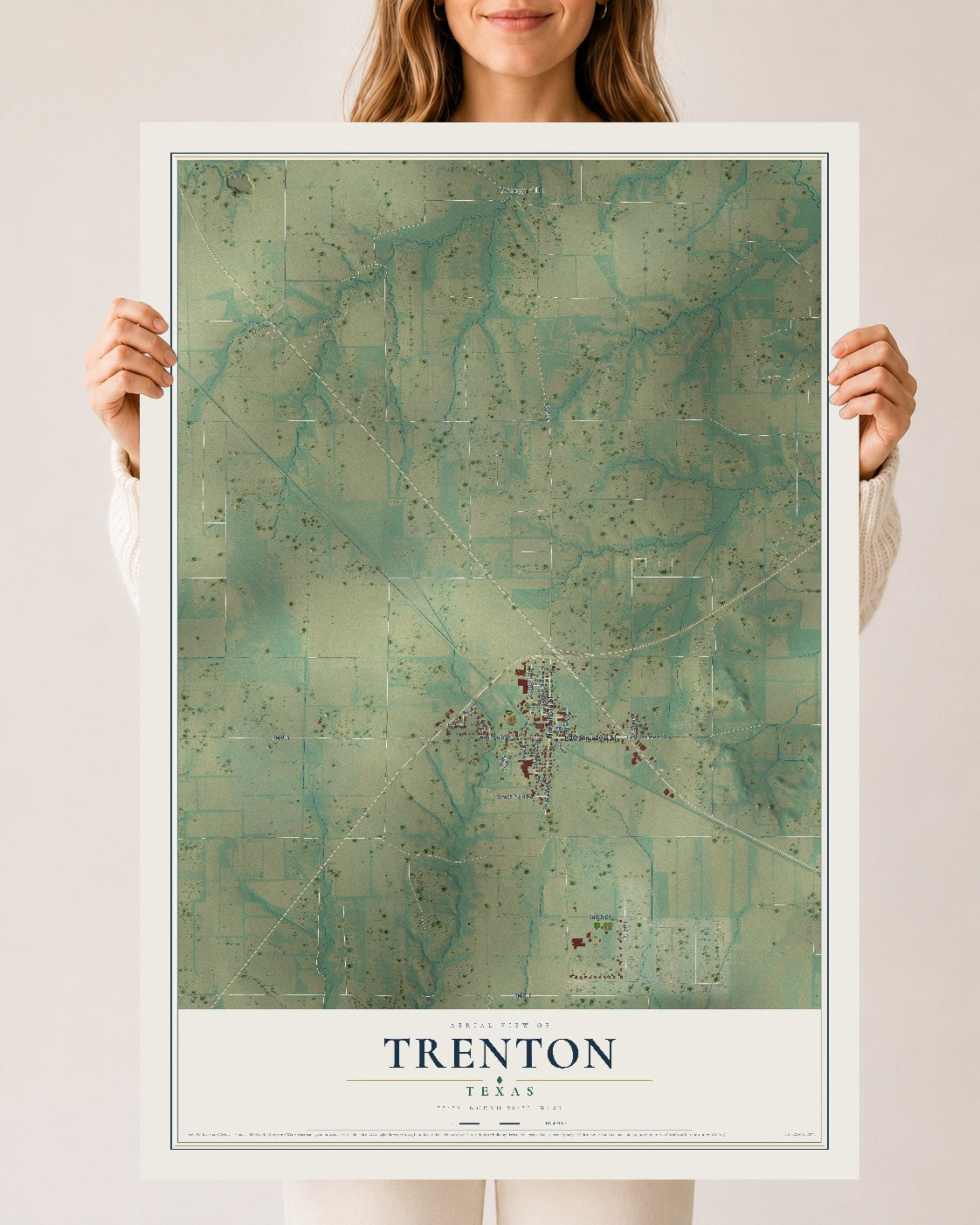 Map of Trenton, Texas, 24 x 36 inch unframed archival matte print