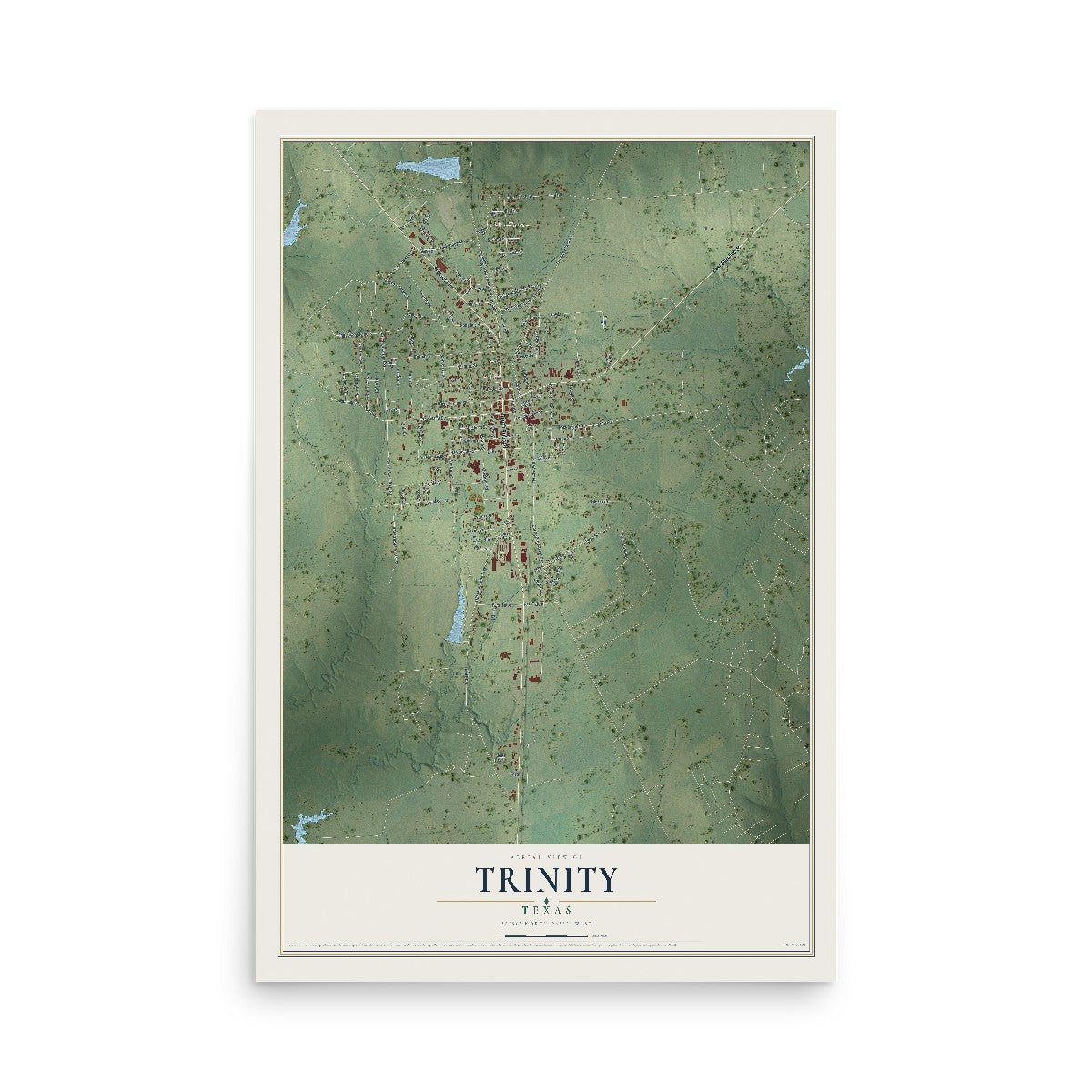 Map of Trinity, Texas, 12 x 18 inch unframed archival matte print