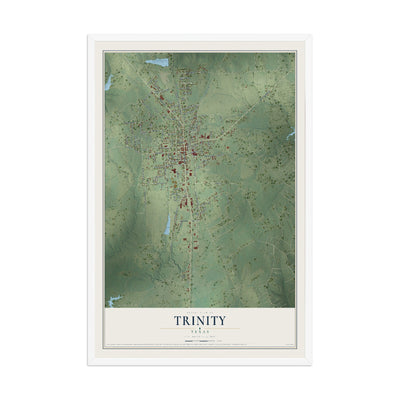 Map of Trinity, Texas, 12 x 18 inch print in a white wood frame