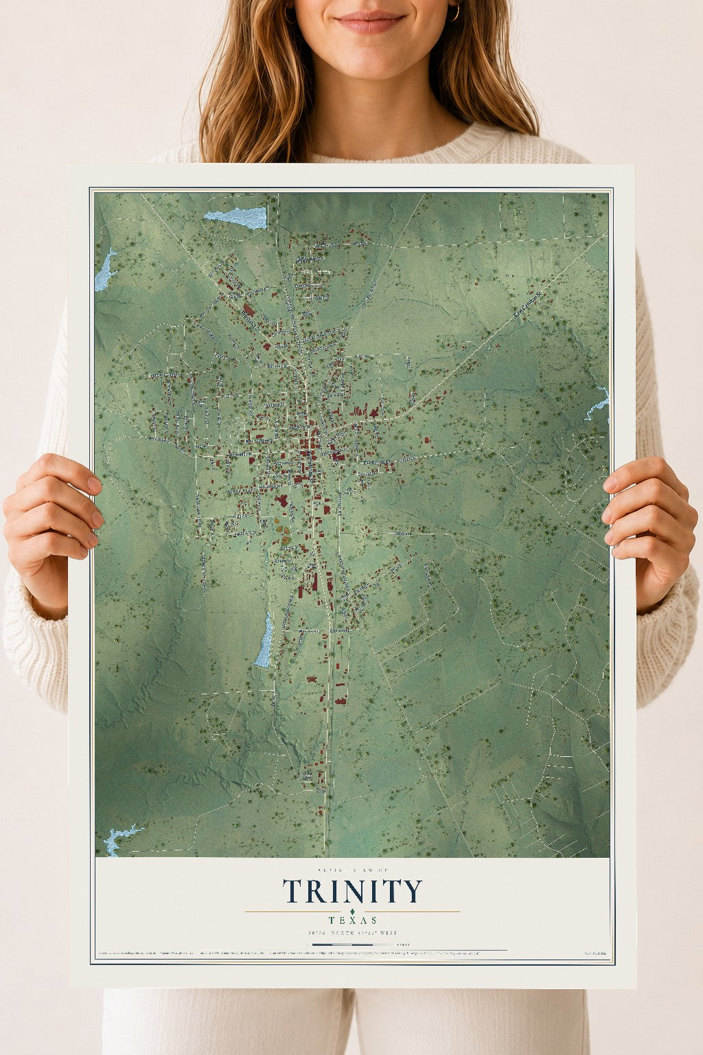 Map of Trinity, Texas, 18 x 24 inch unframed archival matte print