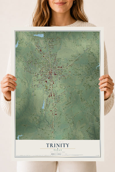 Map of Trinity, Texas, 18 x 24 inch unframed archival matte print