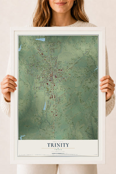 Map of Trinity, Texas, 18 x 24 inch print in a white wood frame