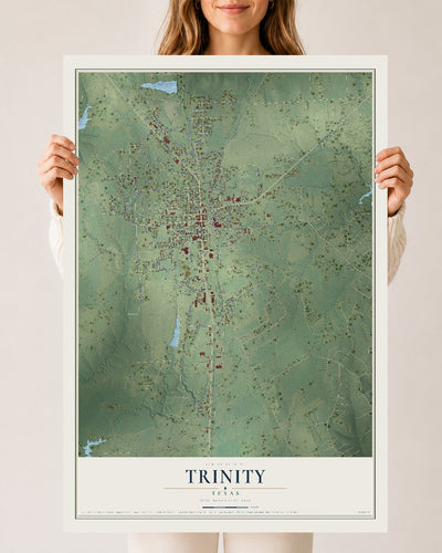 Map of Trinity, Texas, 24 x 36 inch unframed archival matte print