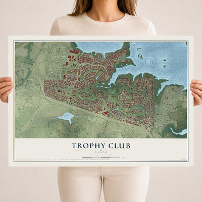 Map of Trophy Club, Texas, 18 x 24 inch unframed archival matte print