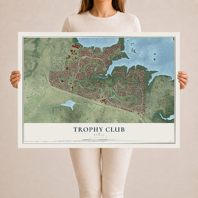 Map of Trophy Club, Texas, 24 x 36 inch unframed archival matte print