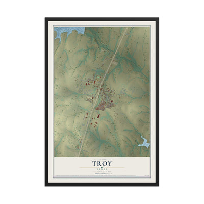 Map of Troy, Texas, 12 x 18 inch print in a black wood frame