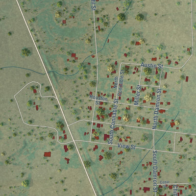Close-up of the map of Tuleta, Texas print showing street and building detail