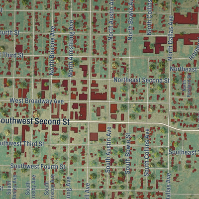 Close-up of the map of Tulia, Texas print showing street and building detail