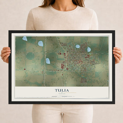 Map of Tulia, Texas, 12 x 18 inch print in a black wood frame