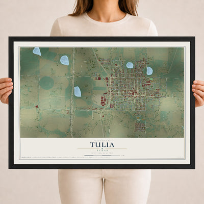 Map of Tulia, Texas, 18 x 24 inch print in a black wood frame