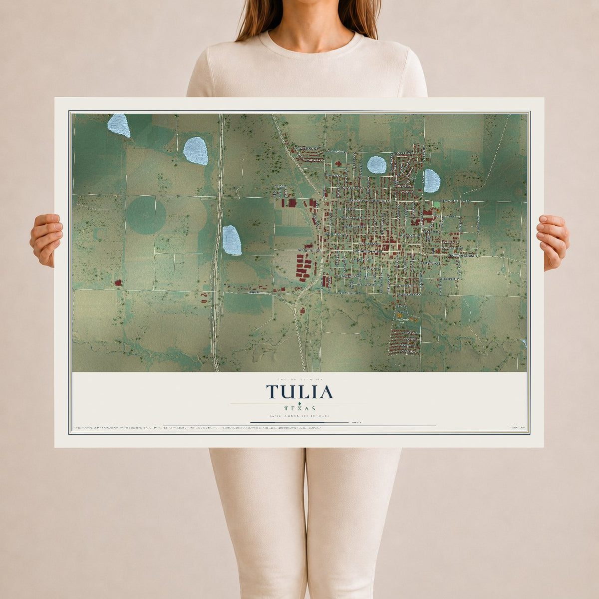 Map of Tulia, Texas, 24 x 36 inch unframed archival matte print