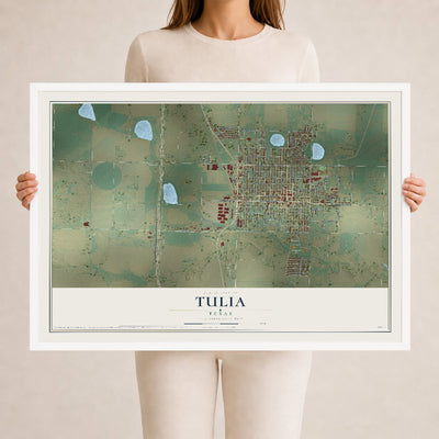 Map of Tulia, Texas, 24 x 36 inch print in a white wood frame
