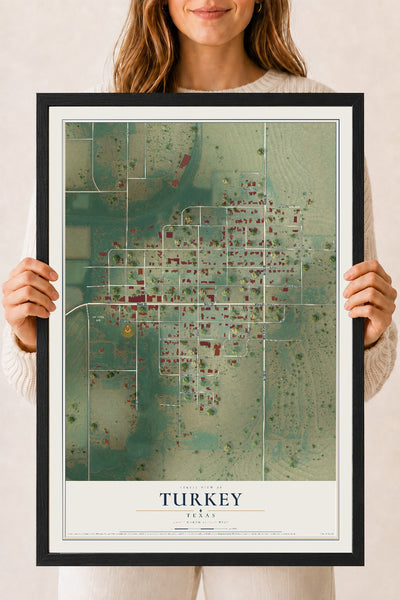 Map of Turkey, Texas, 18 x 24 inch print in a black wood frame