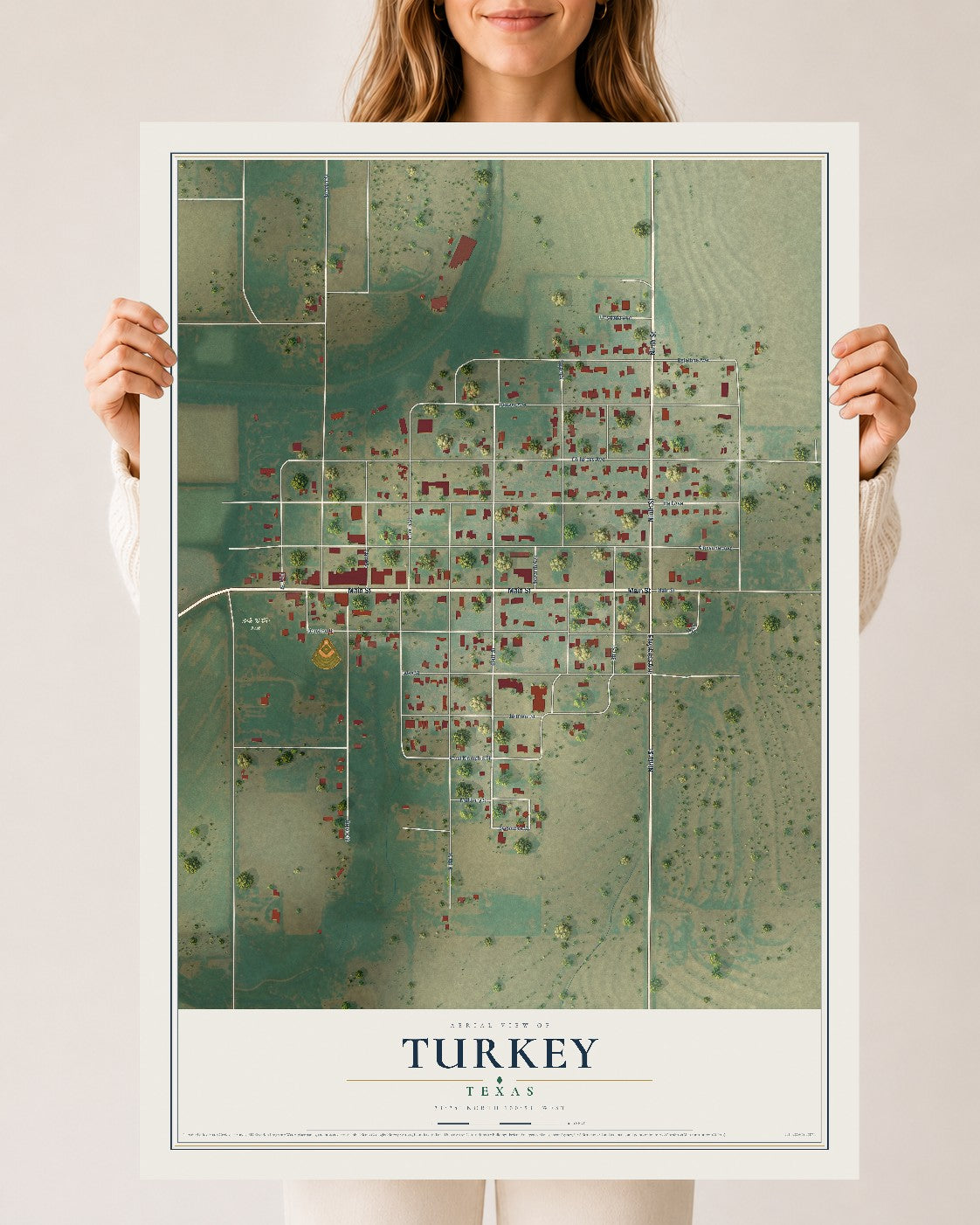 Map of Turkey, Texas, 24 x 36 inch unframed archival matte print