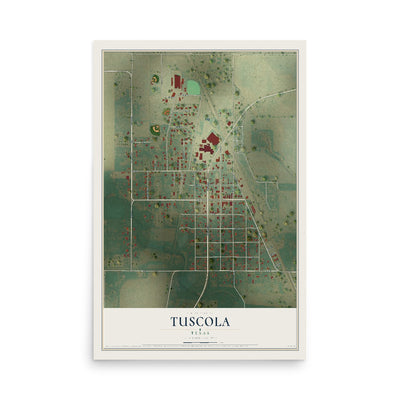 Map of Tuscola, Texas, 12 x 18 inch unframed archival matte print