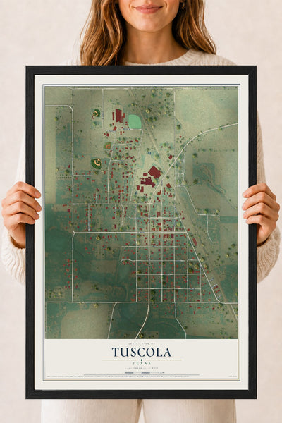 Map of Tuscola, Texas, 18 x 24 inch print in a black wood frame