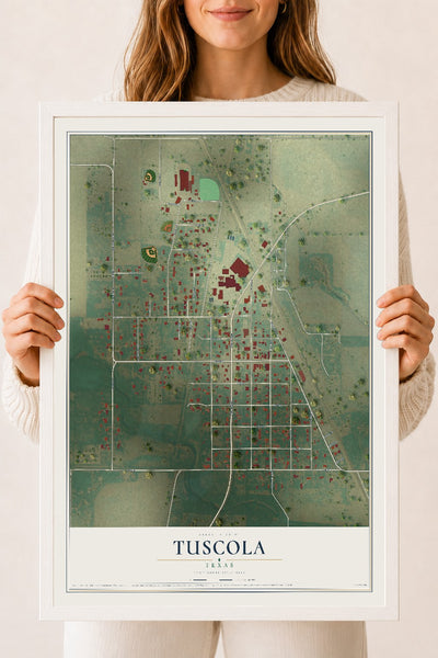 Map of Tuscola, Texas, 18 x 24 inch print in a white wood frame