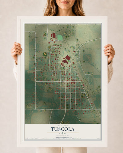 Map of Tuscola, Texas, 24 x 36 inch print in a white wood frame