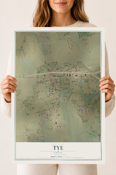 Map of Tye, Texas, 18 x 24 inch unframed archival matte print