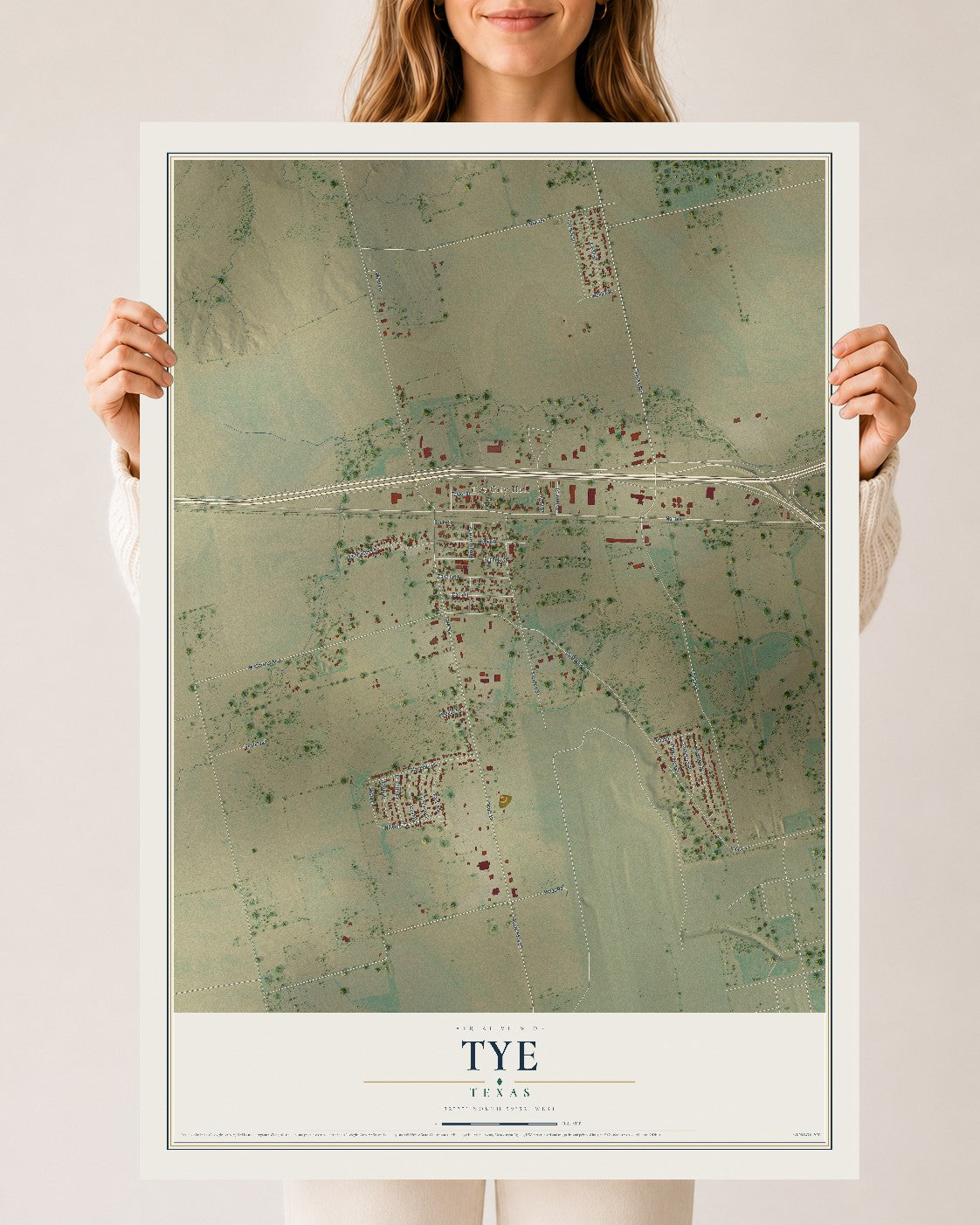 Map of Tye, Texas, 24 x 36 inch unframed archival matte print