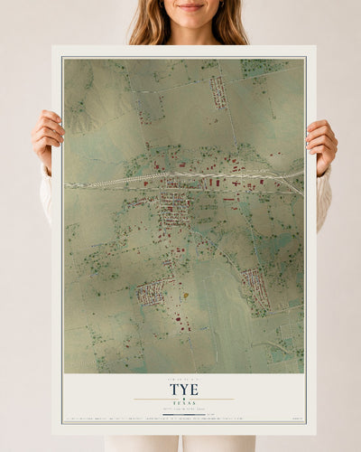 Map of Tye, Texas, 24 x 36 inch unframed archival matte print