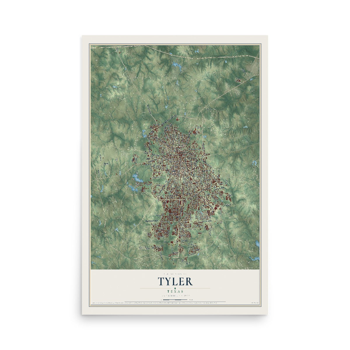 Map of Tyler, Texas, 12 x 18 inch unframed archival matte print