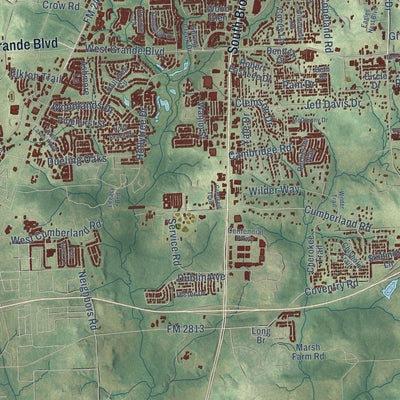 Second close-up of the map of Tyler, Texas print showing more streets and buildings
