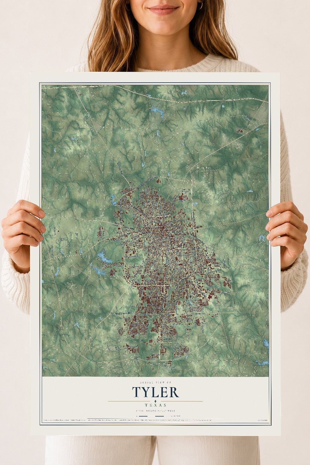 Map of Tyler, Texas, 18 x 24 inch unframed archival matte print