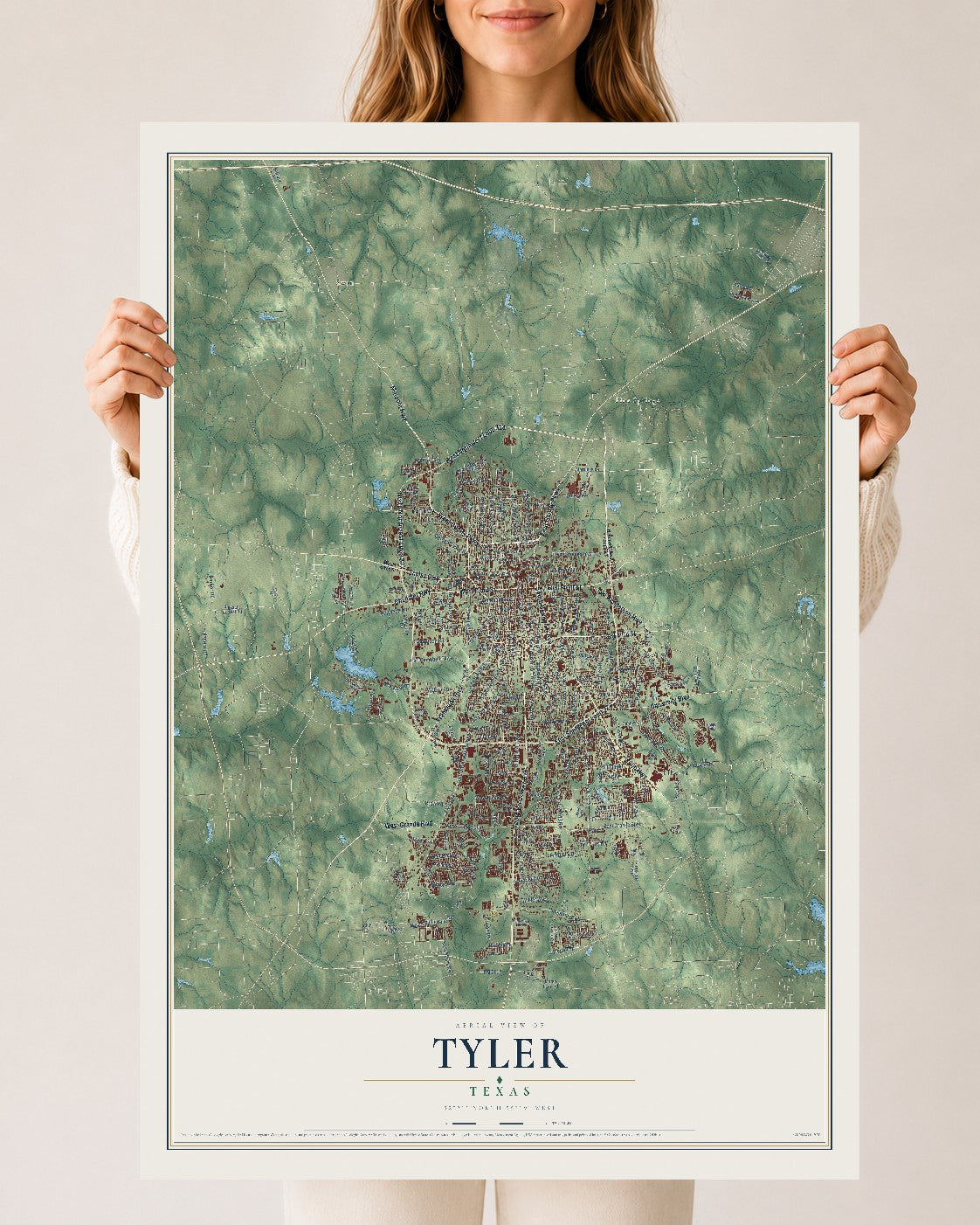 Map of Tyler, Texas, 24 x 36 inch unframed archival matte print