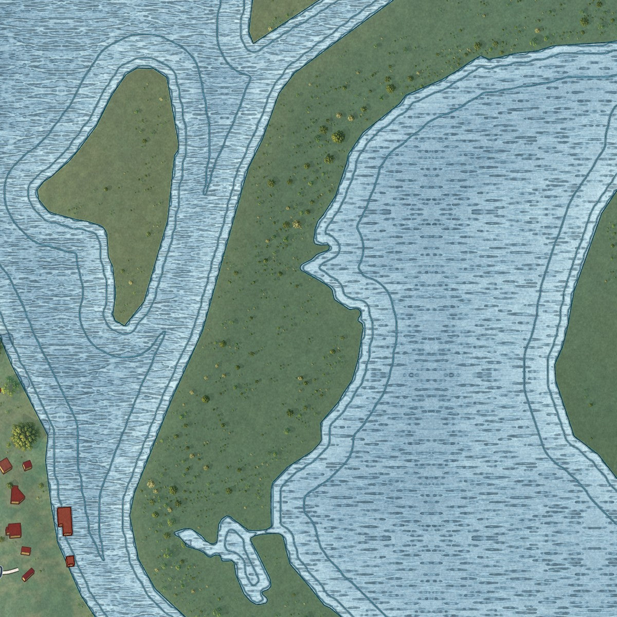 Close-up of the map of Uncertain, Texas print showing street and building detail