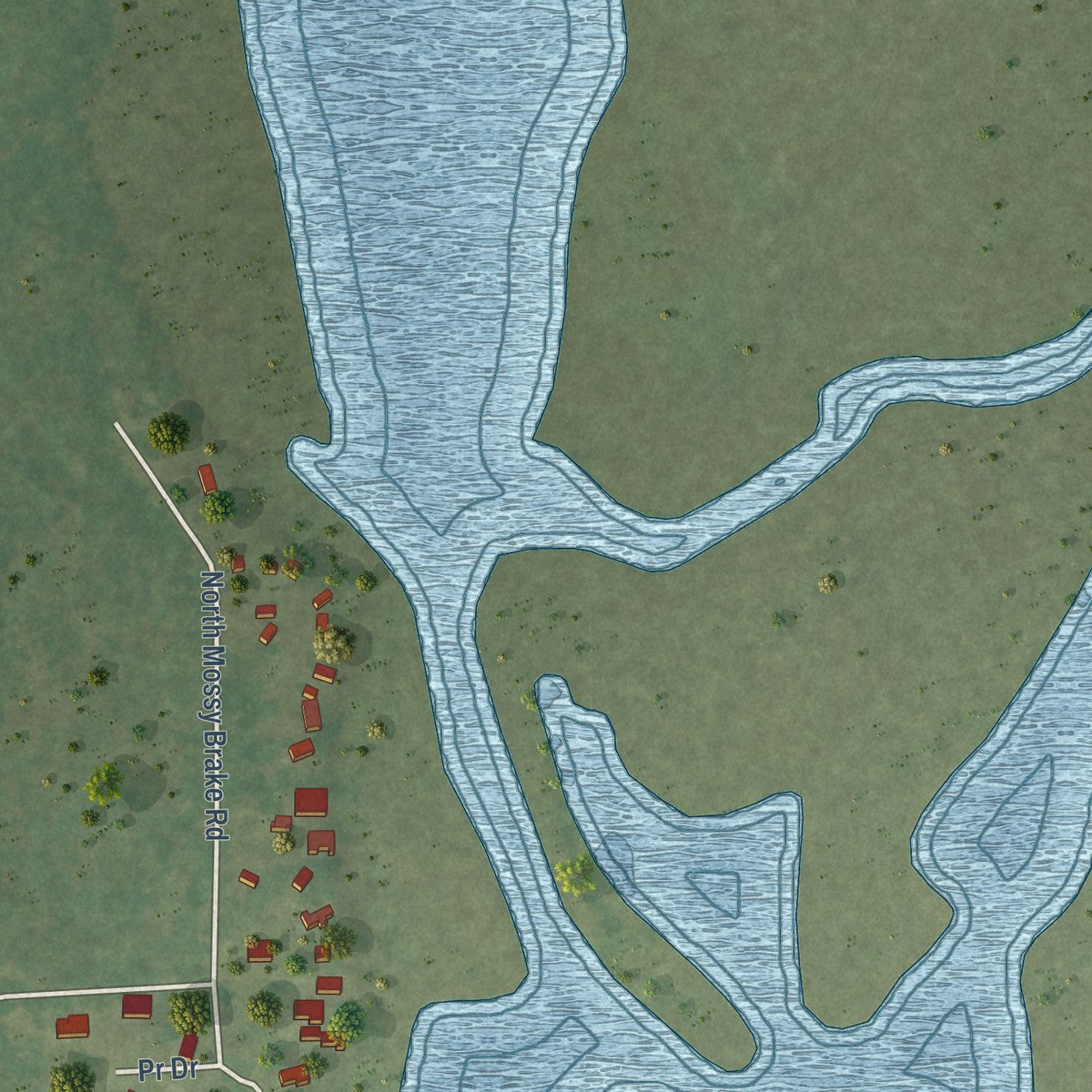 Second close-up of the map of Uncertain, Texas print showing more streets and buildings