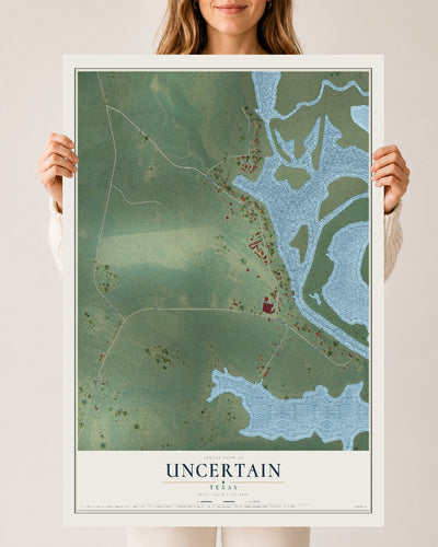Map of Uncertain, Texas, 24 x 36 inch unframed archival matte print