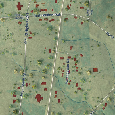 Close-up of the map of Union Grove, Texas print showing street and building detail