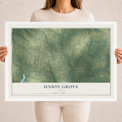 Map of Union Grove, Texas, 18 x 24 inch print in a white wood frame