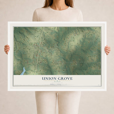 Map of Union Grove, Texas, 24 x 36 inch print in a white wood frame