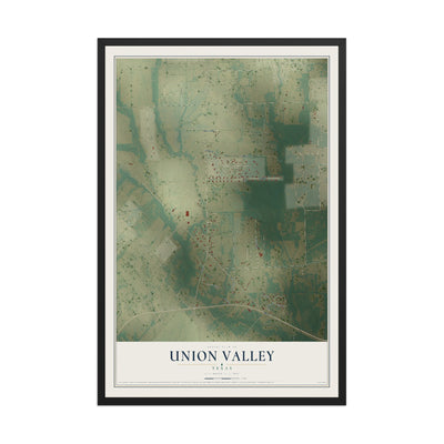 Map of Union Valley, Texas, 12 x 18 inch print in a black wood frame