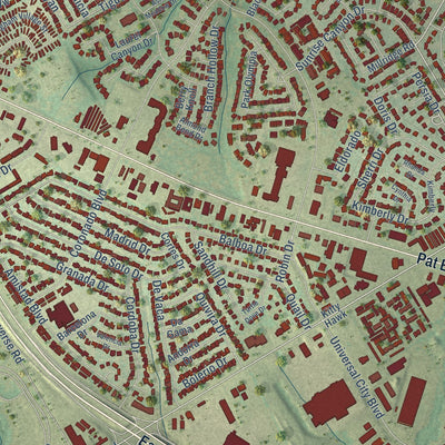 Close-up of the map of Universal City, Texas print showing street and building detail