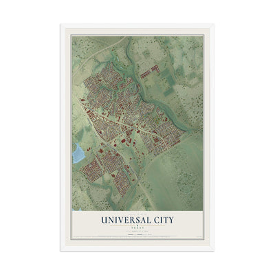 Map of Universal City, Texas, 12 x 18 inch print in a white wood frame