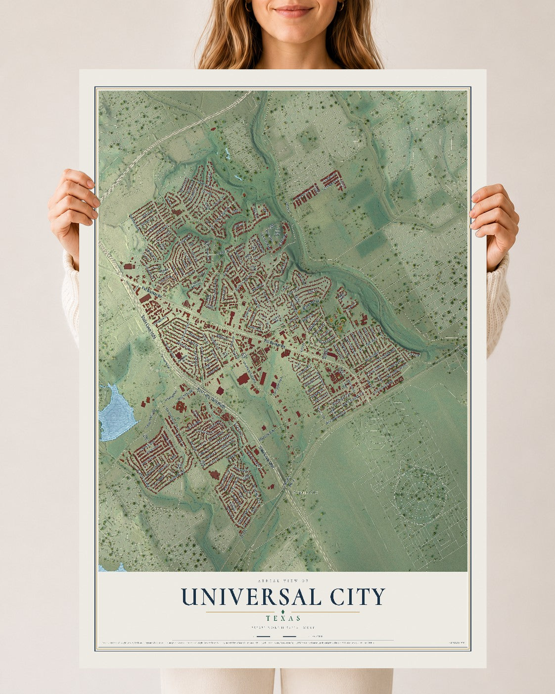 Map of Universal City, Texas, 24 x 36 inch unframed archival matte print