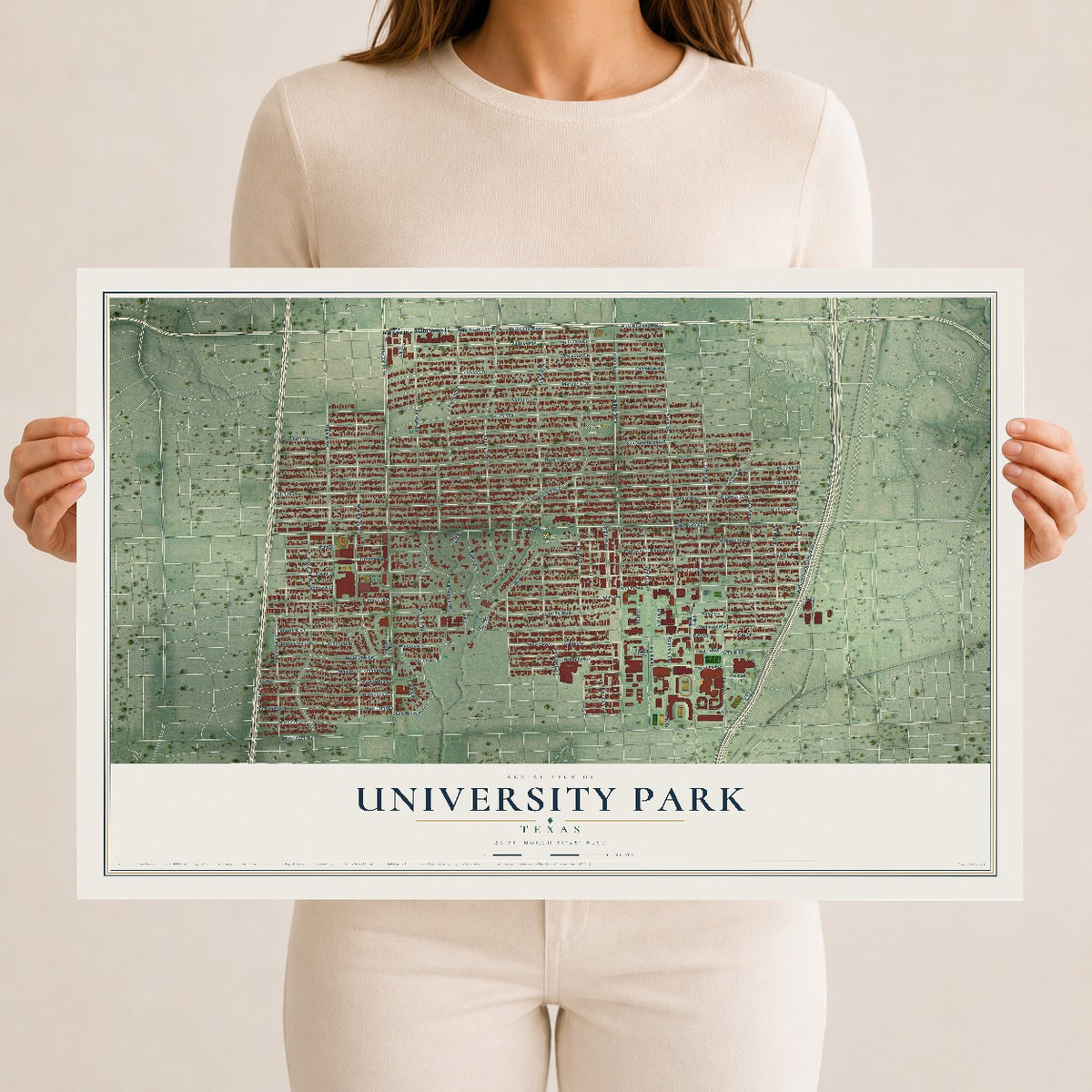 Map of University Park, Texas, 12 x 18 inch unframed archival matte print