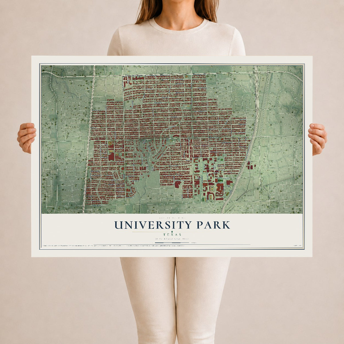 Map of University Park, Texas, 24 x 36 inch unframed archival matte print