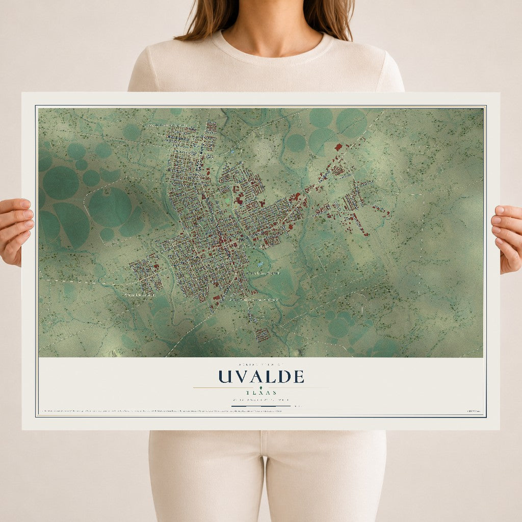 Map of Uvalde, Texas, 18 x 24 inch unframed archival matte print