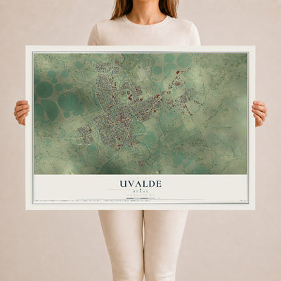 Map of Uvalde, Texas, 24 x 36 inch unframed archival matte print