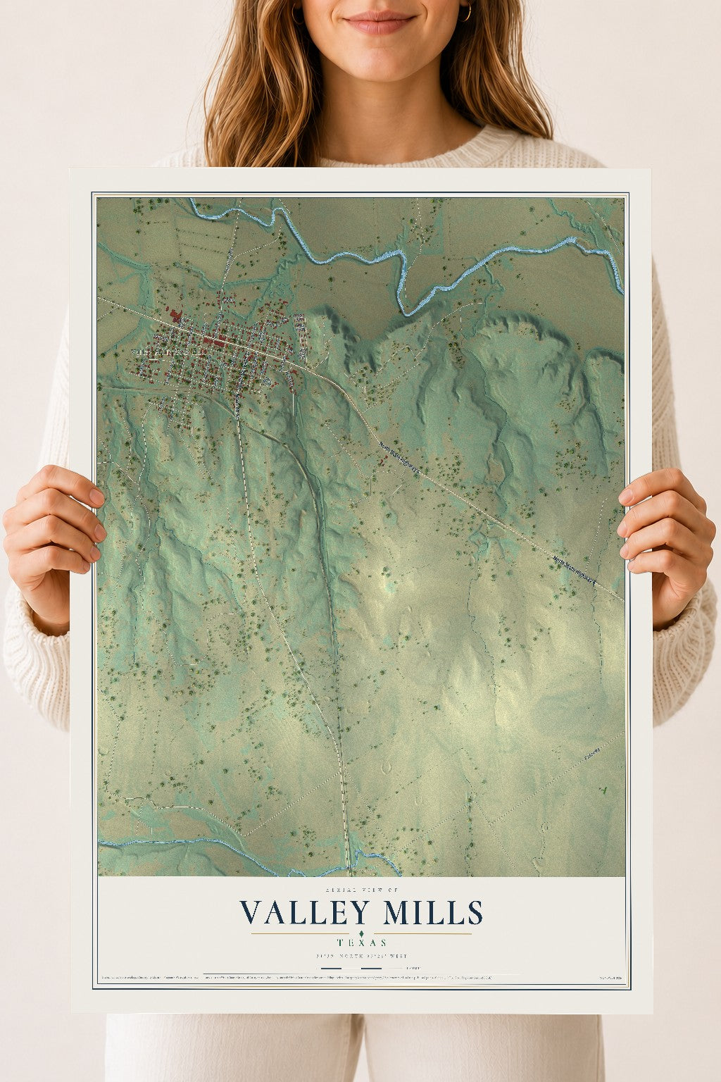 Map of Valley Mills, Texas, 18 x 24 inch unframed archival matte print