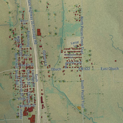 Close-up of the map of Valley View, Texas print showing street and building detail