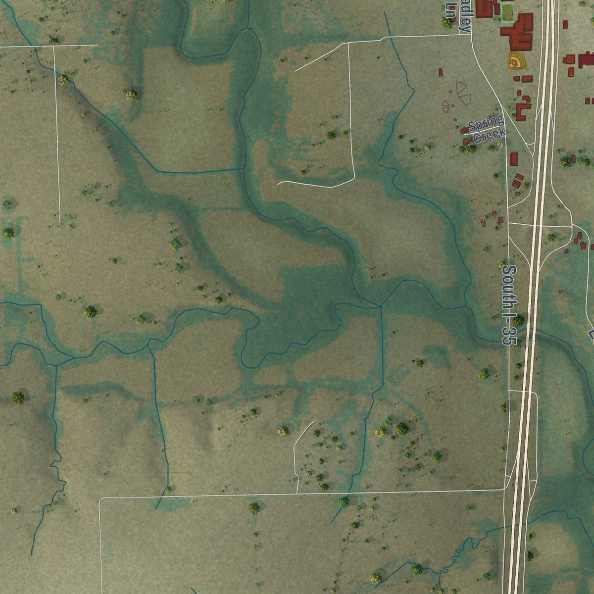 Second close-up of the map of Valley View, Texas print showing more streets and buildings